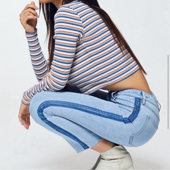 PacSun Two Toned‎ Mom Jeans Blue Colorblock Boho Retro Y2K Frayed Womens Sz 24 - Picture 2 of 8